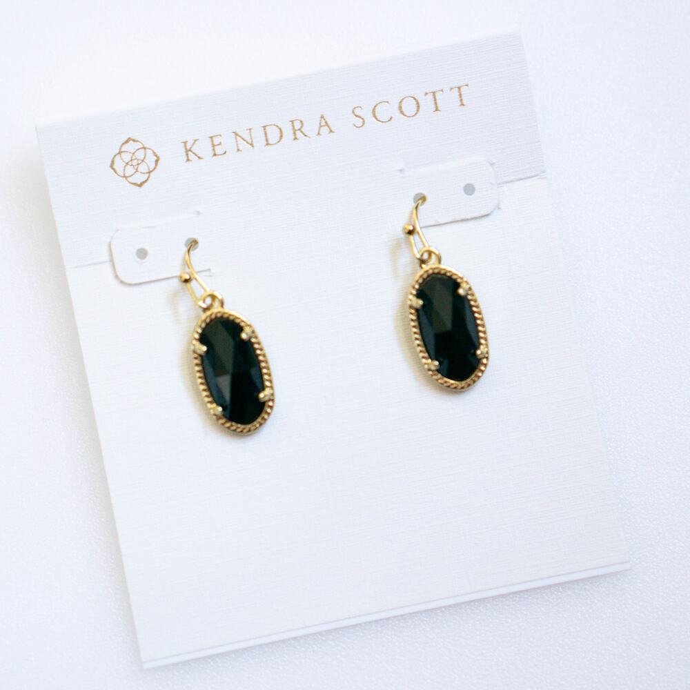Kendra Scott Lee Gold Drop Earrings in Black Opaque Glass - Picture 3 of 4